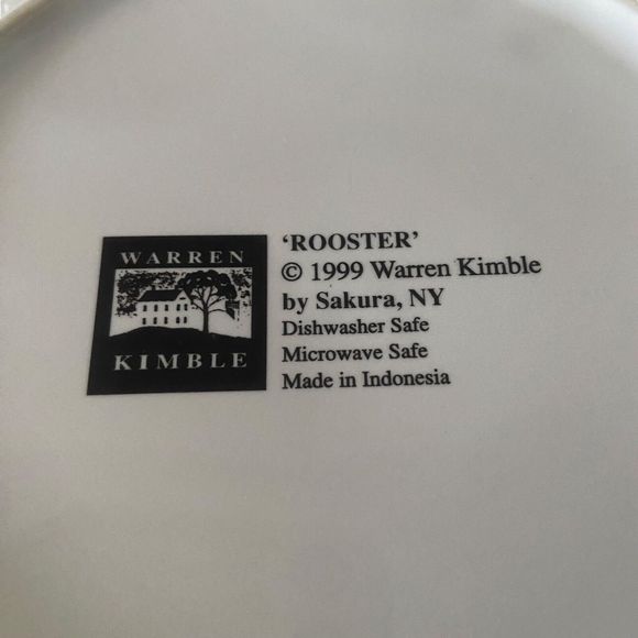 Set of 4 Sakura Warren Kimble 1999 Rooster Salad Dessert Plates Stoneware 8 1/4" - Picture 8 of 10